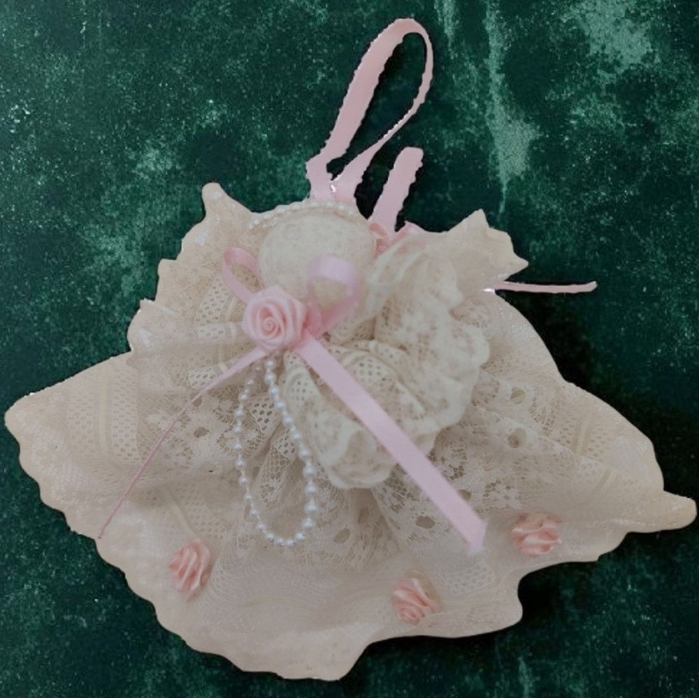 Elegant Lace Angel Ornament with Pink Rose Accents